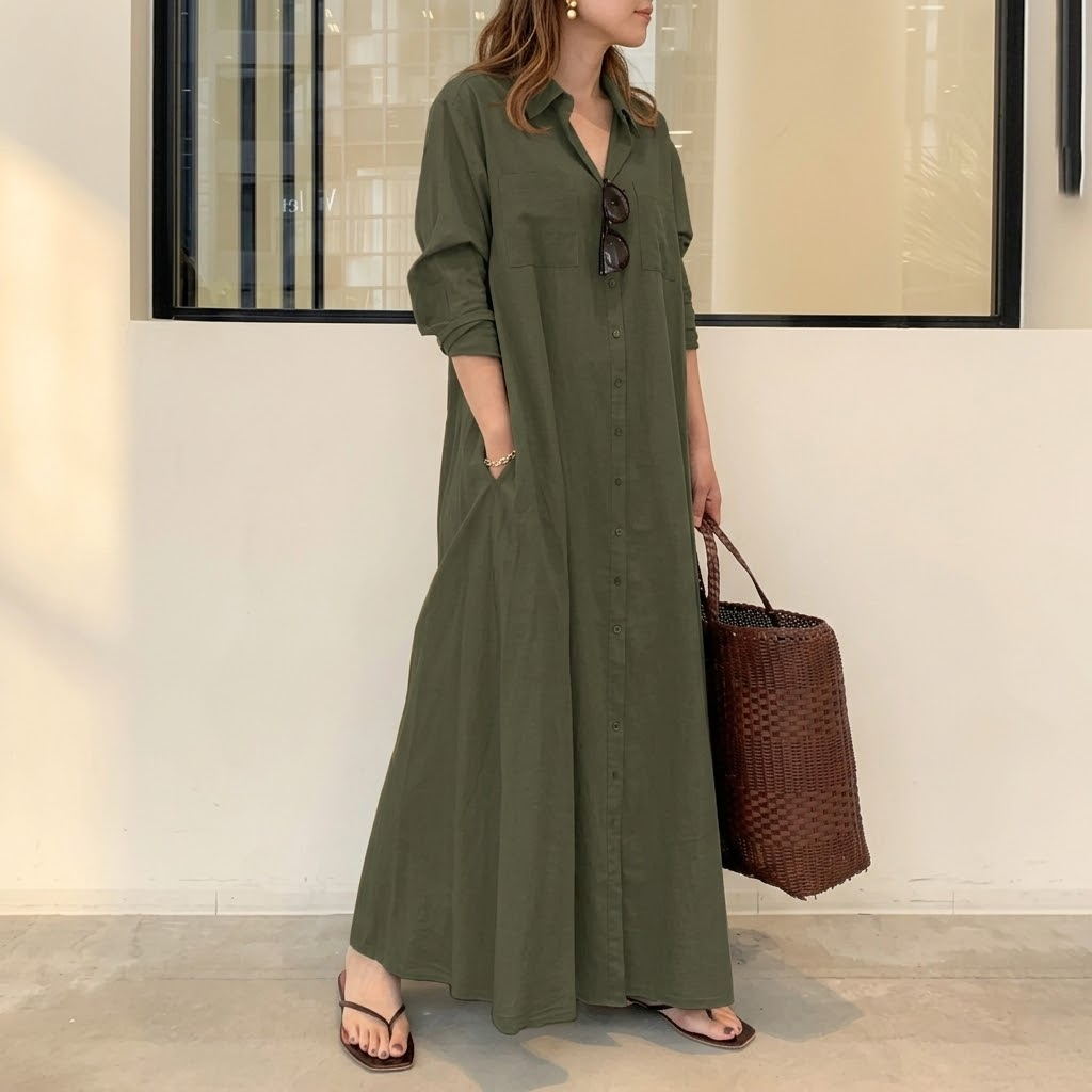 Marivelle | Draped Maxi Shirt Dress