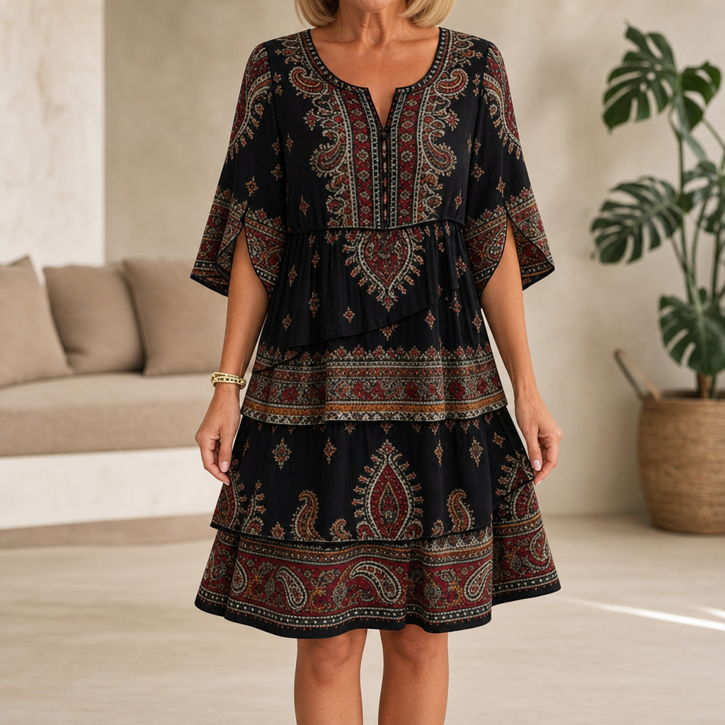 Adeline | Tiered Paisley Midi Dress