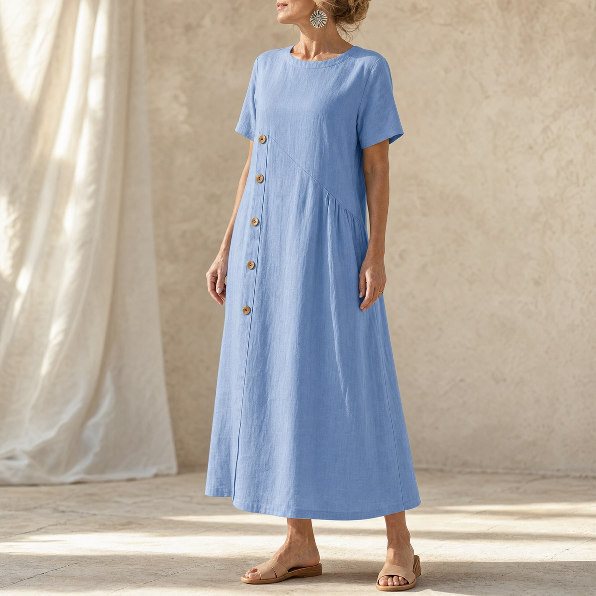 Adeline | Asymmetric Button Midi Dress