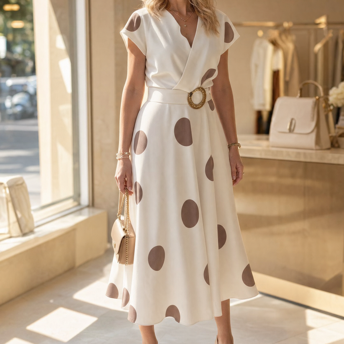 Marlowe | Belted Polka Dot Midi Dress