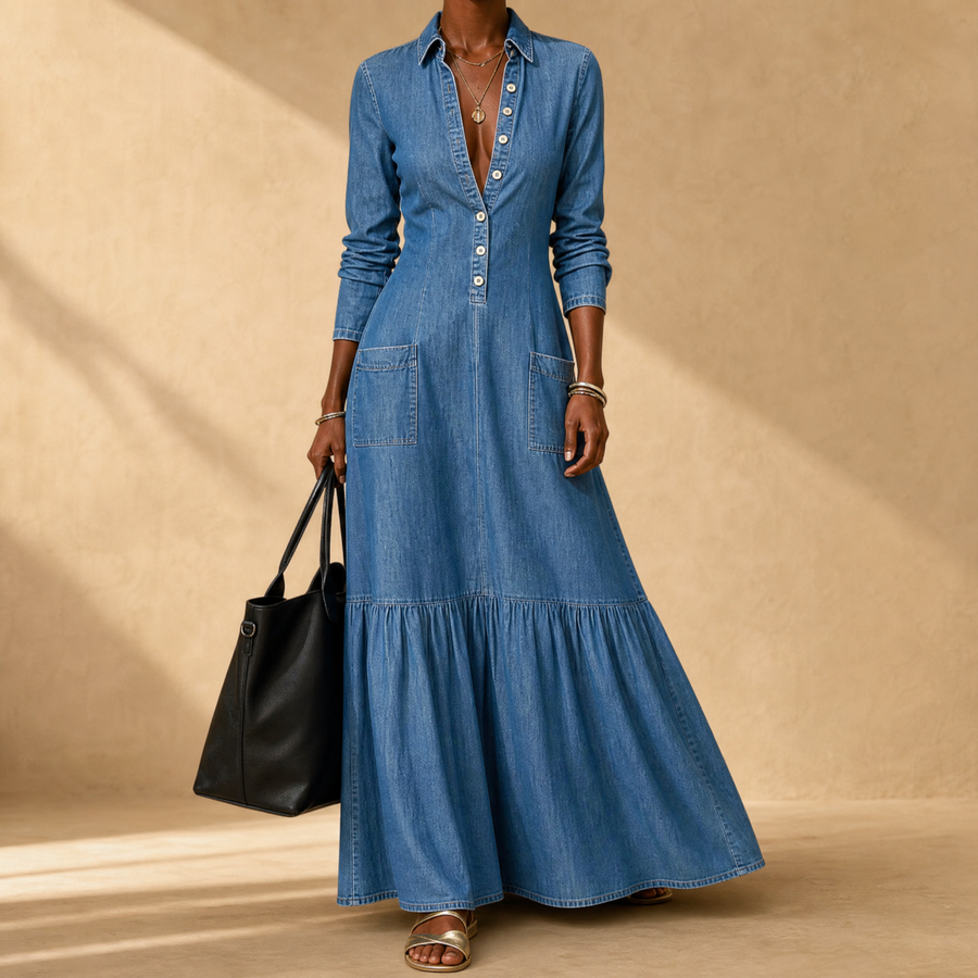 Mavira | Ruffle-Hem Denim Dress