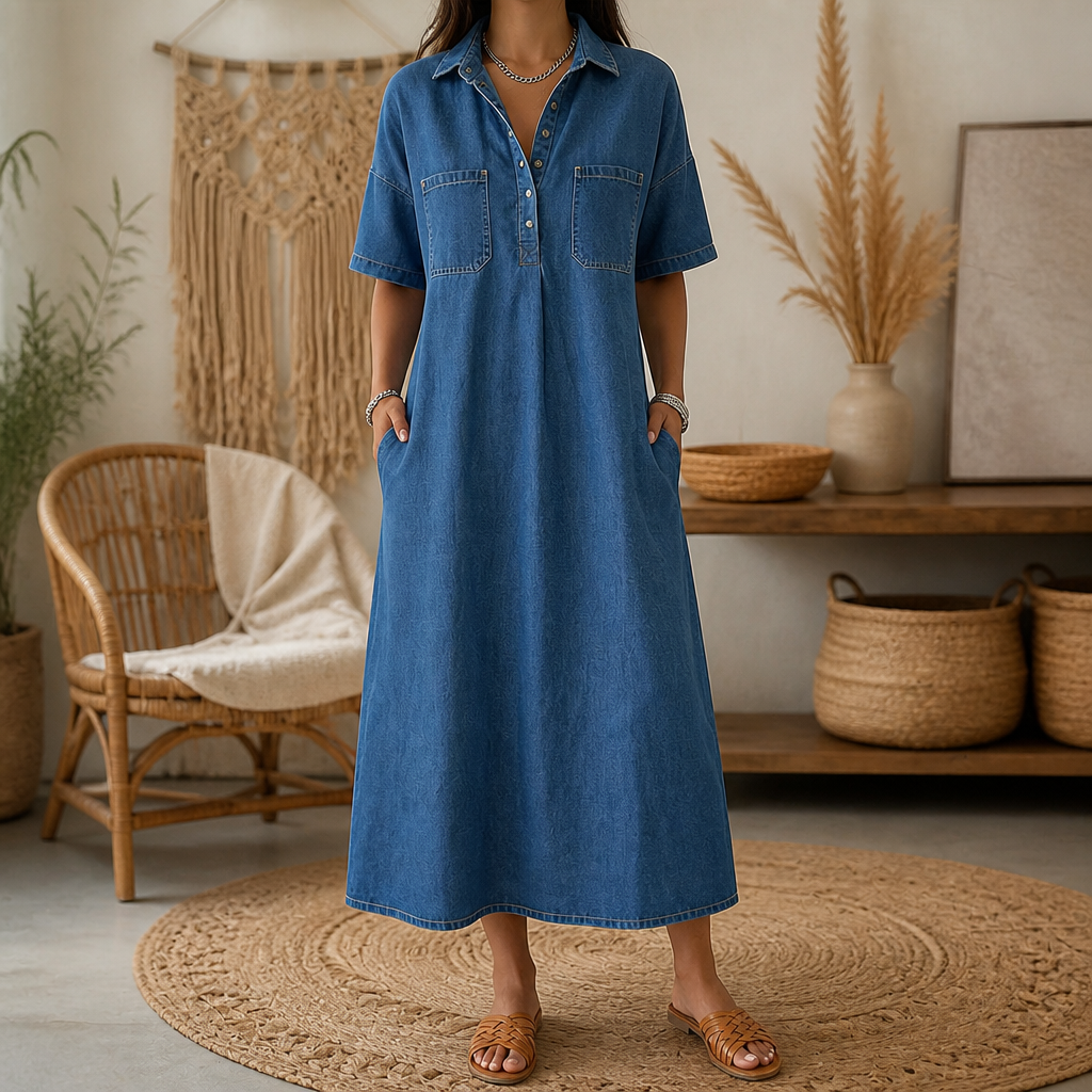 Harlow | Pocketed Denim Midi Dress