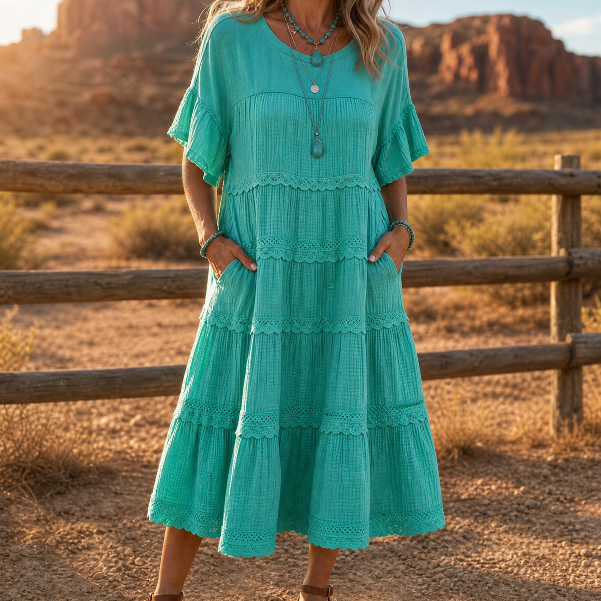 Sundara | Tiered Lace Midi Dress