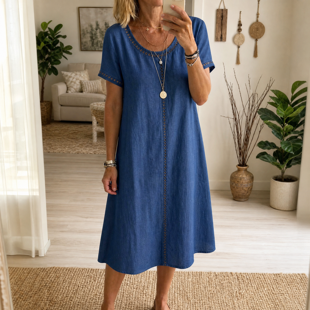 Lunavia | Eyelet Linen Midi Dress