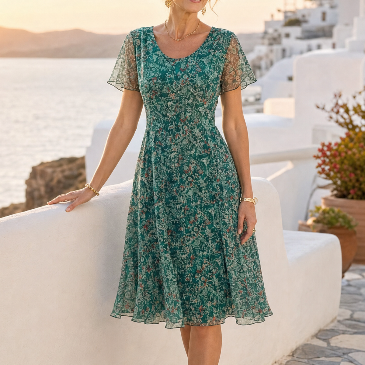 Kynara | Flutter-Sleeve Fit-and-Flare Dress