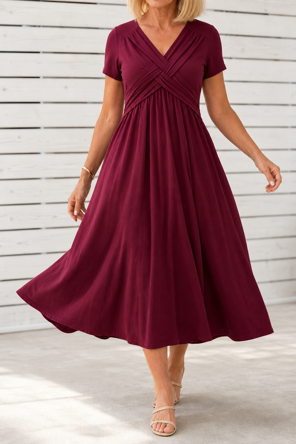 Adeline | Crossover Pleated Midi Dress
