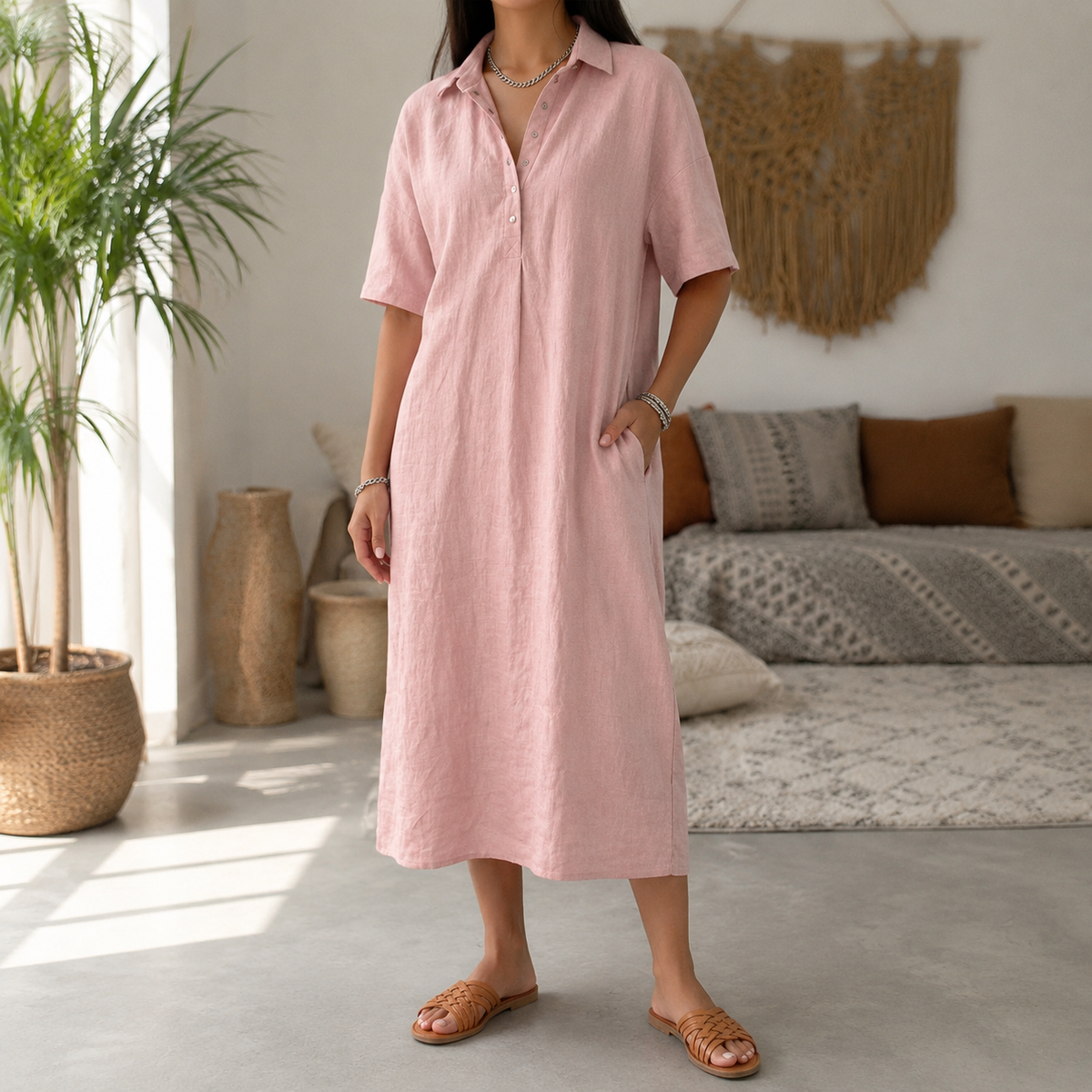 Lunavia | Linen Polo Midi Dress