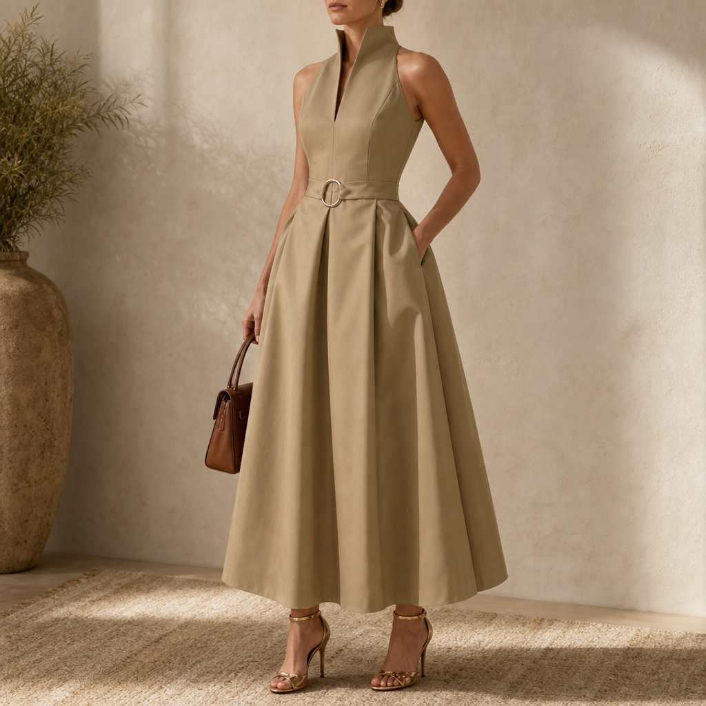 Elara | Zip-Neck Fit-And-Flare Midi Dress