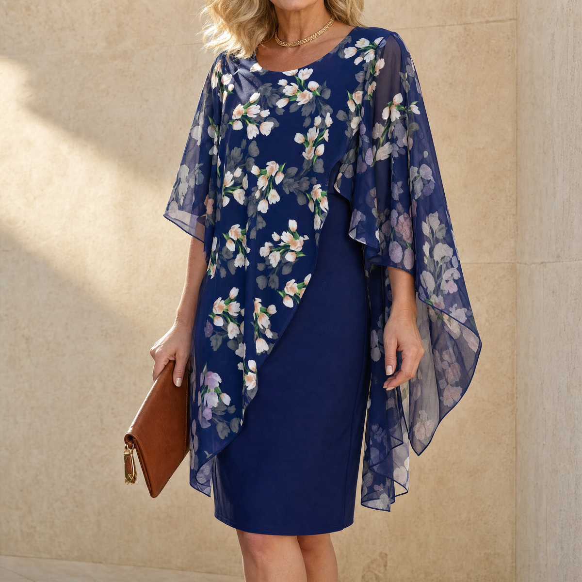 Florevia | Floral Cape Sheath Dress
