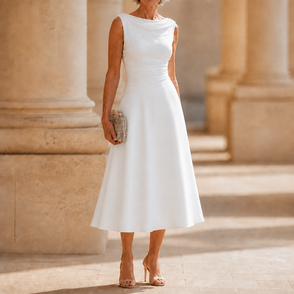 Draperie | Draped-Neck Pleated Midi Dress