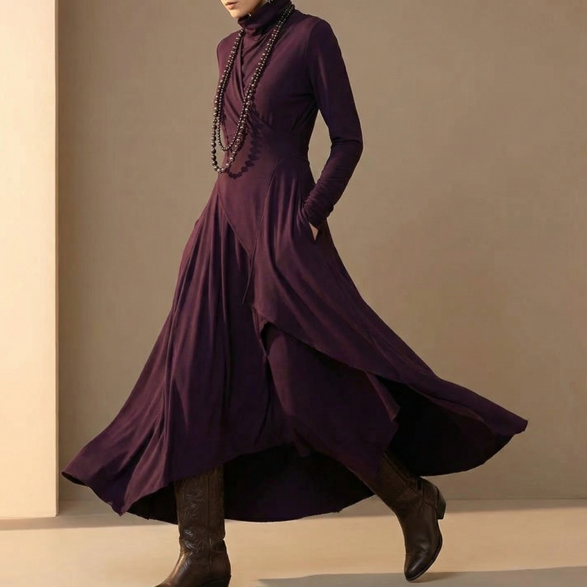 Florenne | Draped High-Neck Maxi Dress