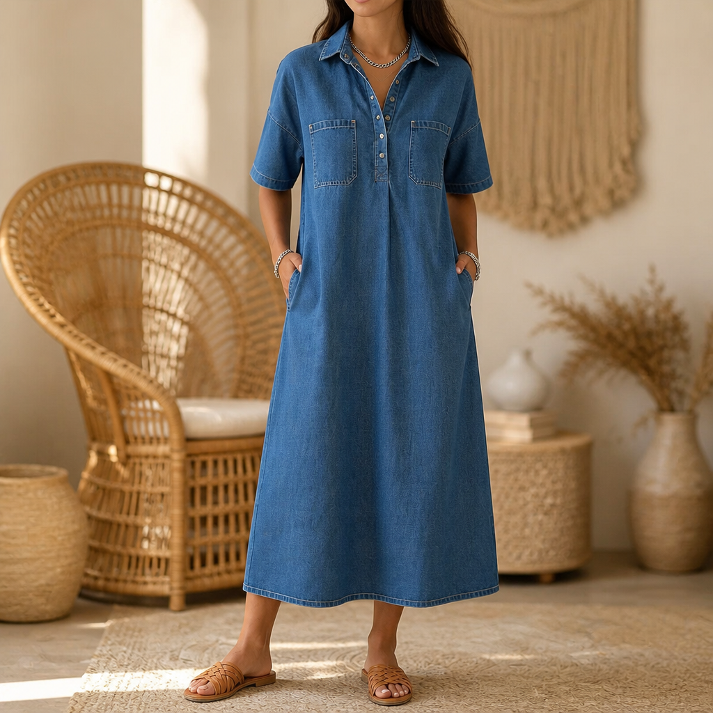 Harlow | Pocketed Denim Midi Dress