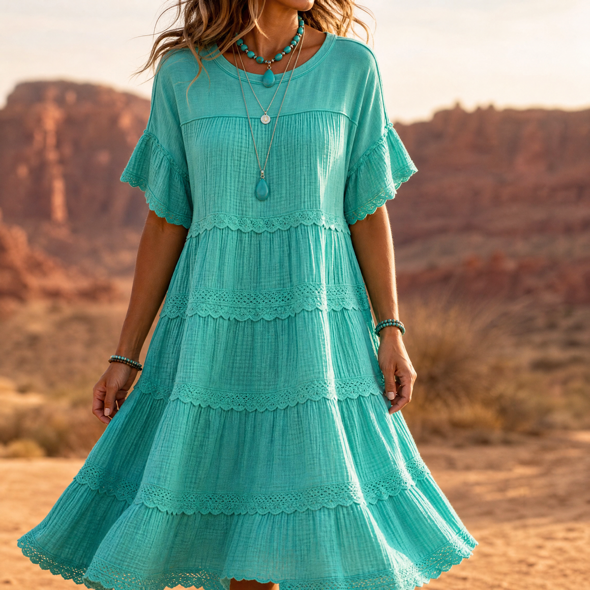 Sundara | Tiered Lace Midi Dress