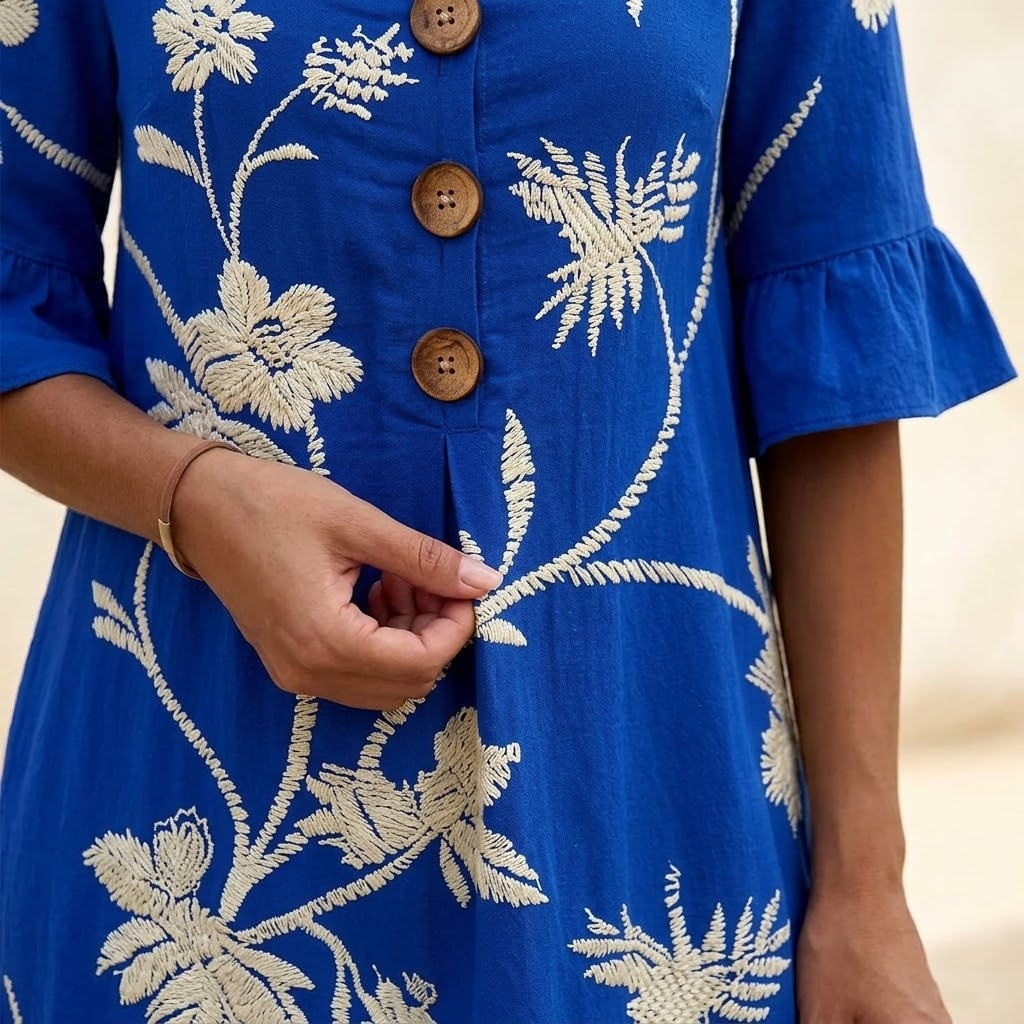 Solenya | Botanical Flutter-Sleeve Midi Dress