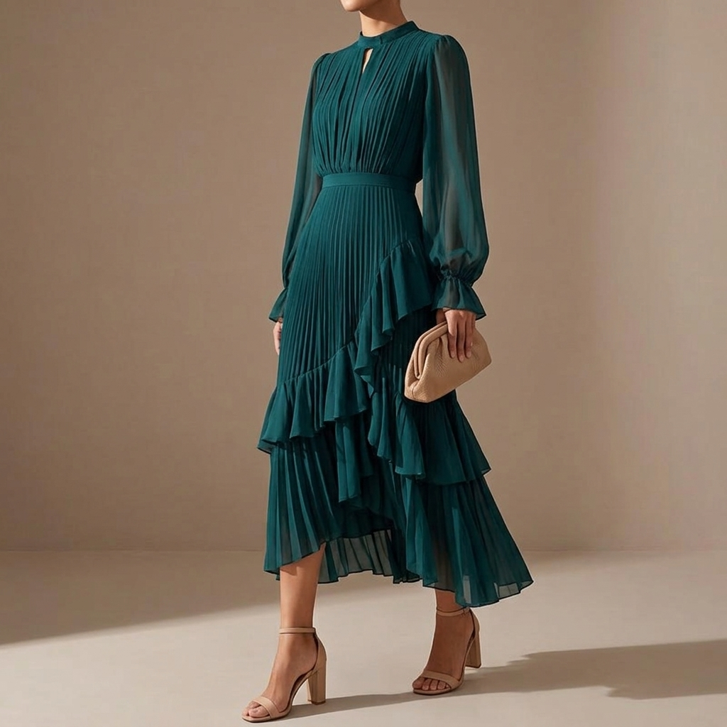 Keyfa | Pleated Ruffle Midi Dress