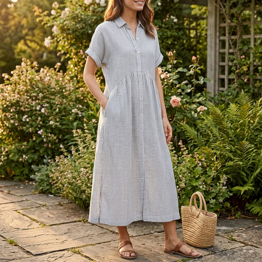 Linara | Striped Button-Front Midi Dress
