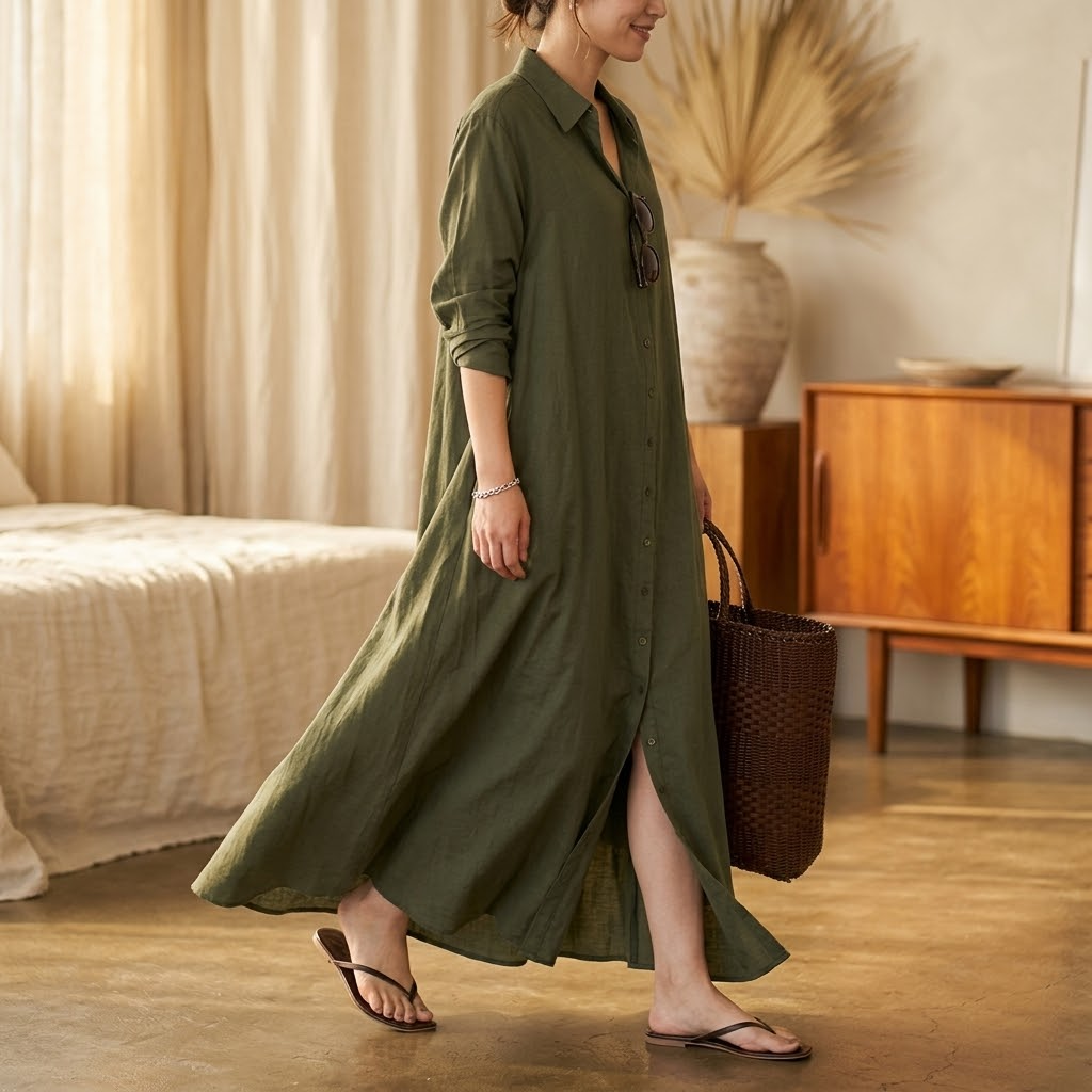 Marivelle | Draped Maxi Shirt Dress