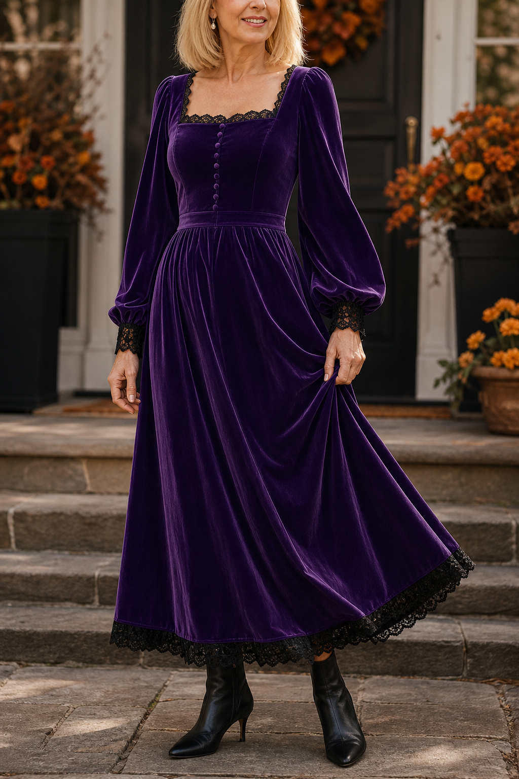 Vivienne | Square Neck Velvet Midi Dress