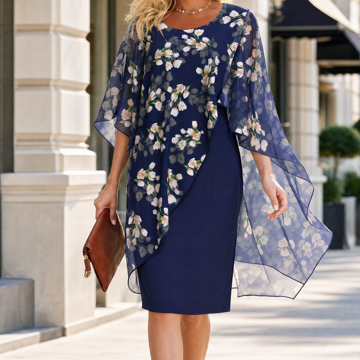 Florevia | Floral Cape Sheath Dress
