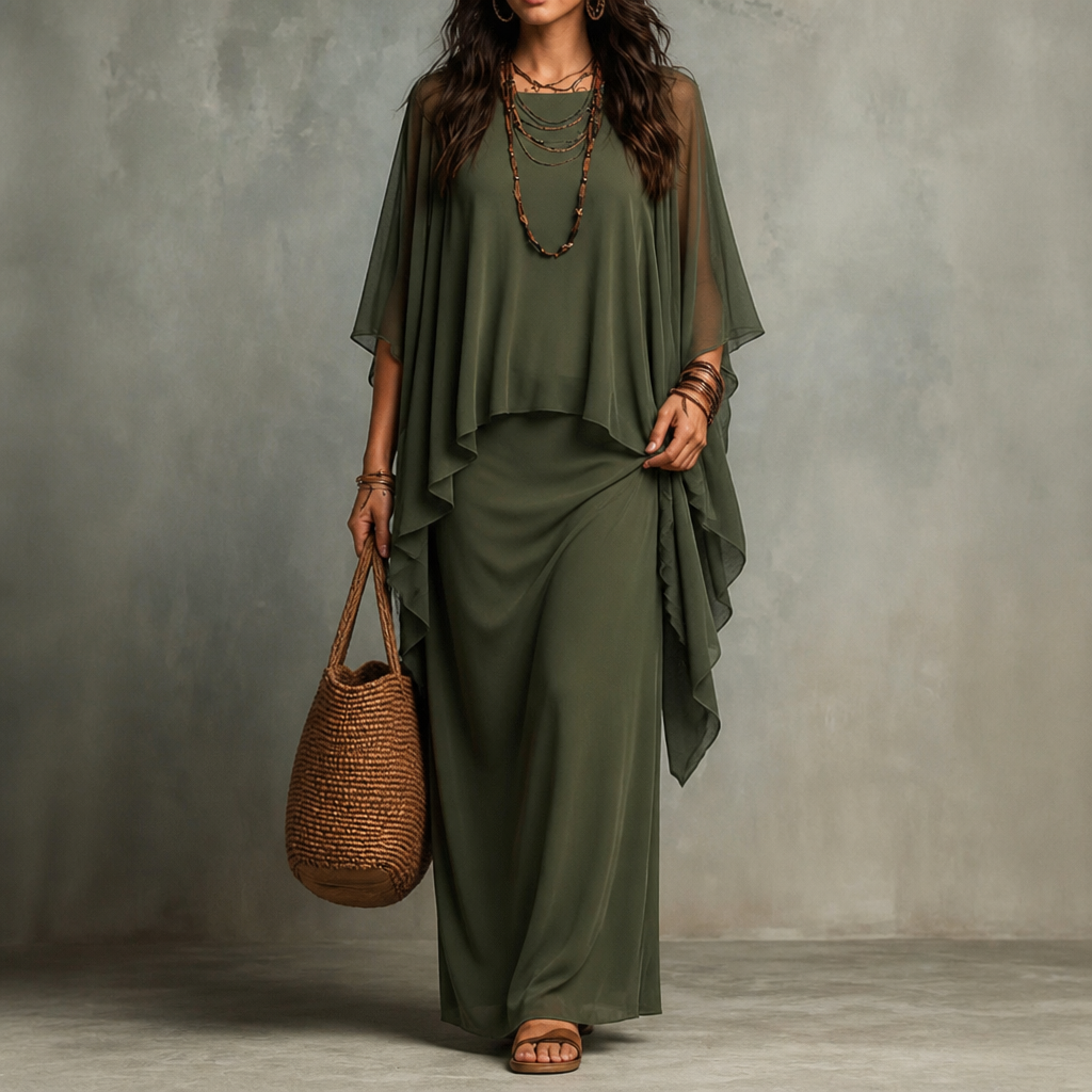 Adeline | Cape Sleeve Maxi Dress
