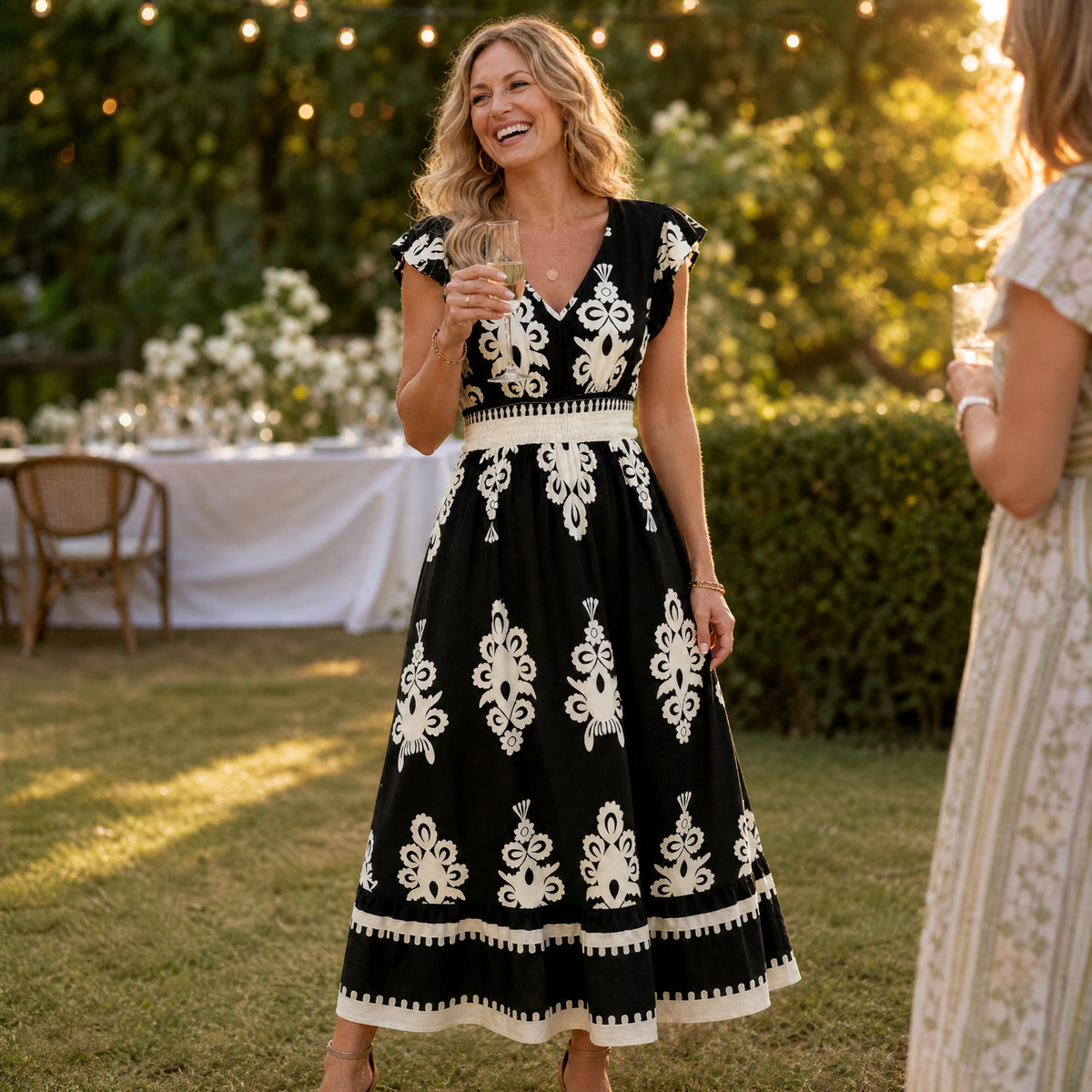 Odette | Damask Print Midi Dress