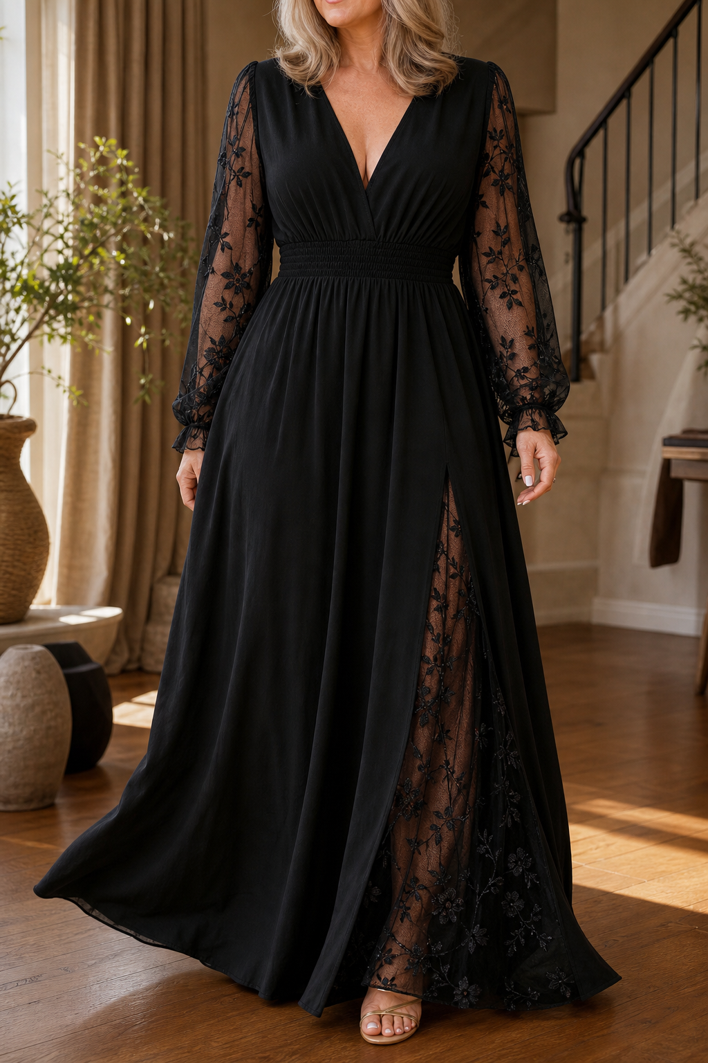 Wearbella | Lace-Sleeve A-Line Maxi Dress