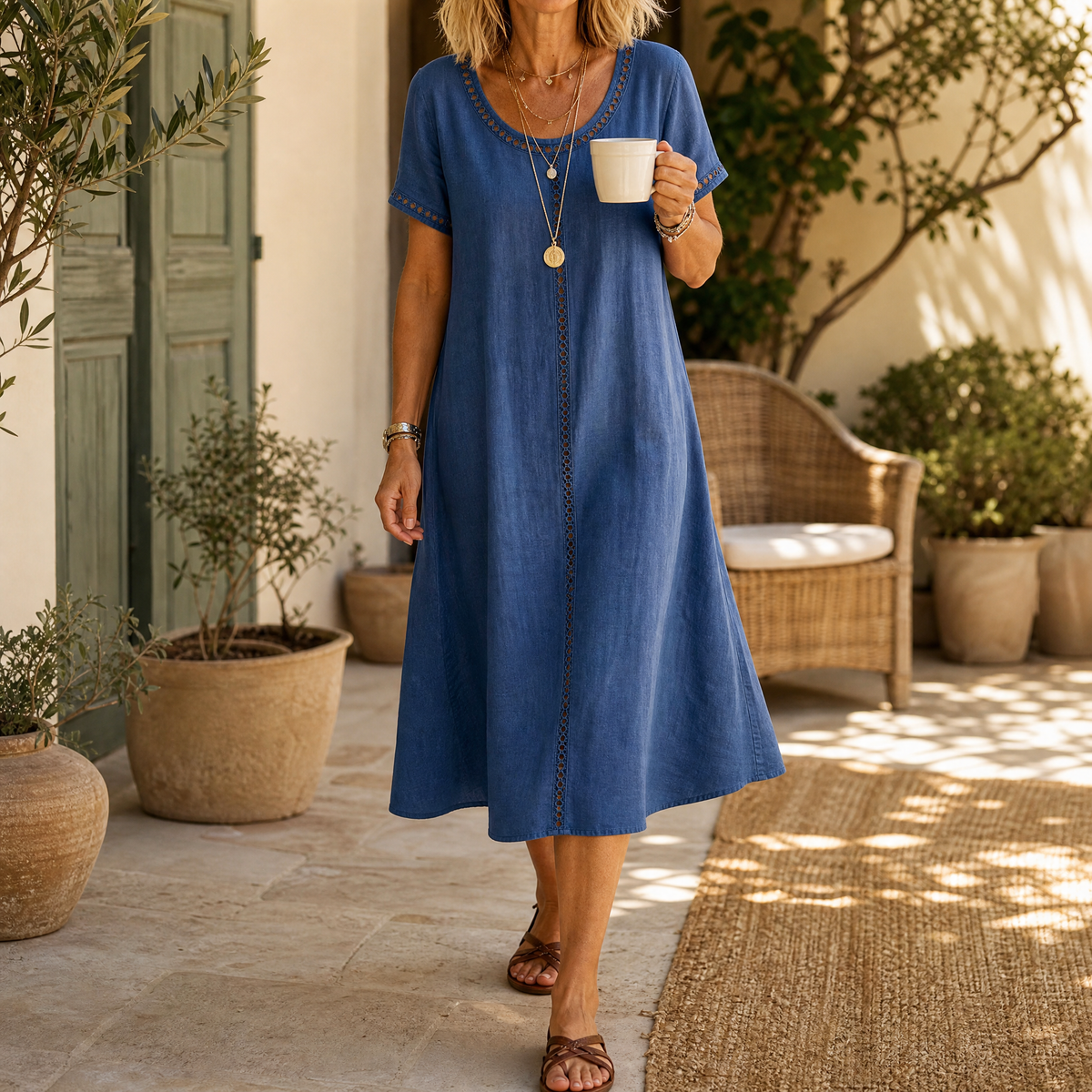 Lunavia | Eyelet Linen Midi Dress