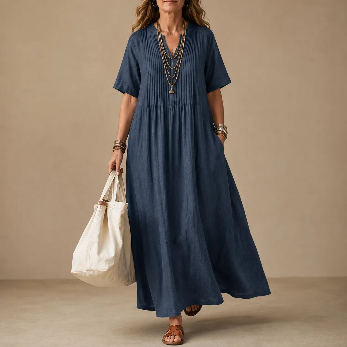 Lunavia | Pleated V-Neck Maxi Dress