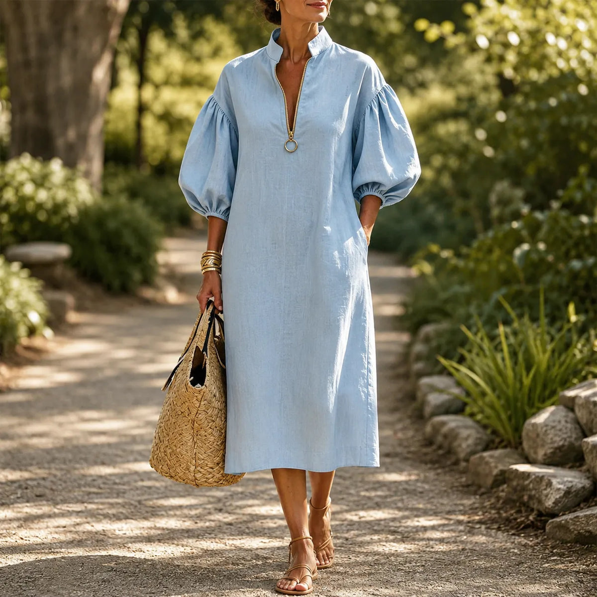Solvana | Half-Zip Puff Sleeve Dress