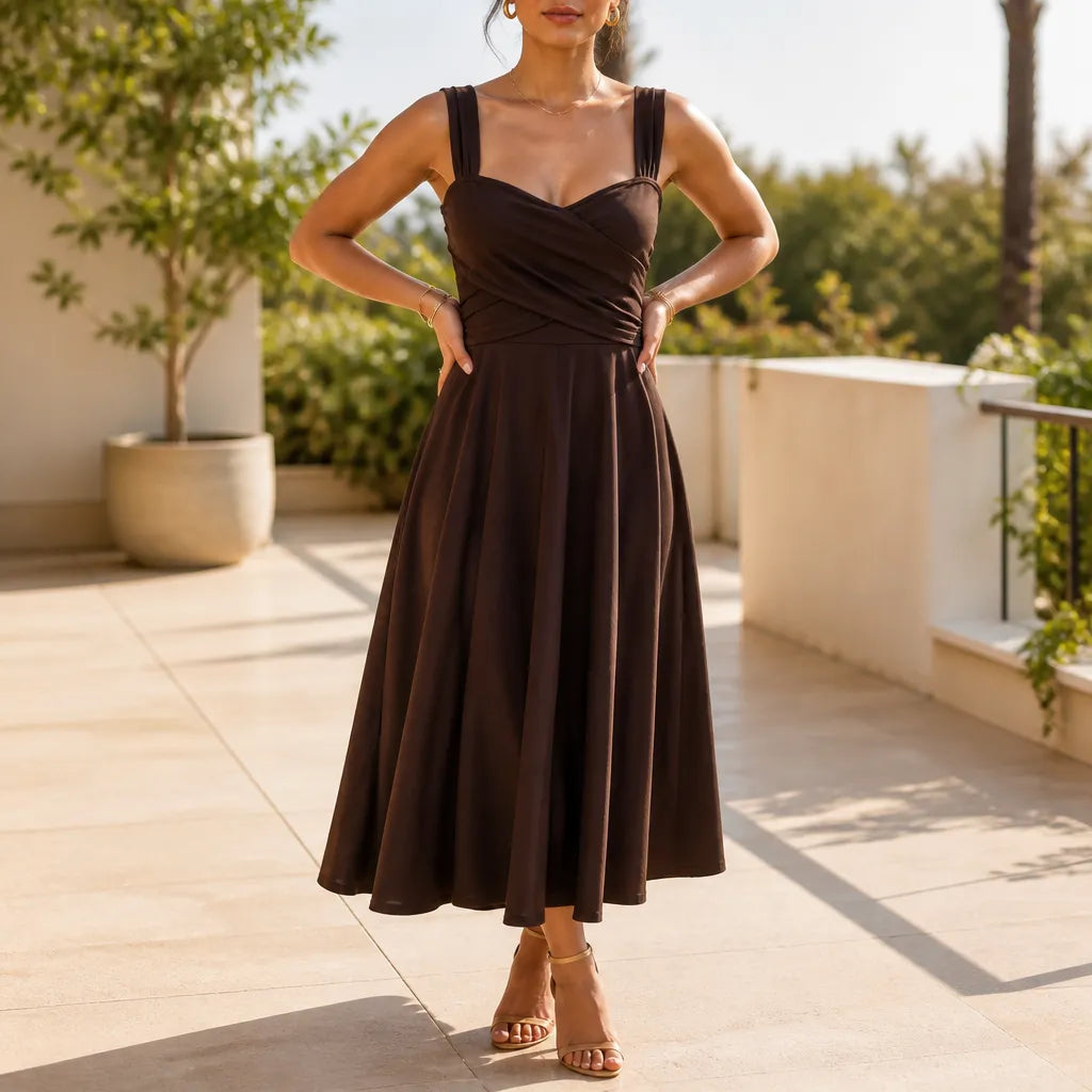Vellora | Ruched Sweetheart Midi Dress