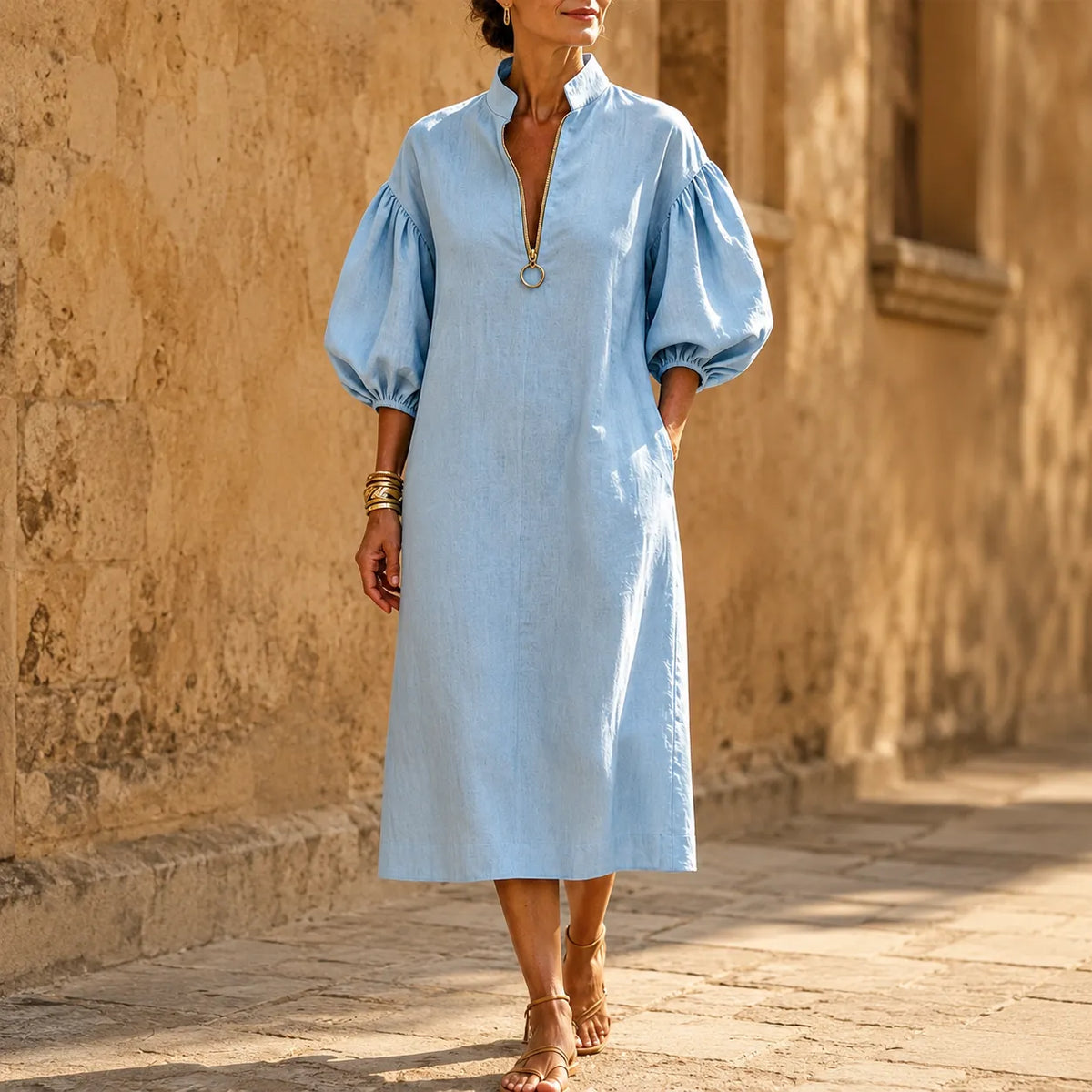 Solvana | Half-Zip Puff Sleeve Dress