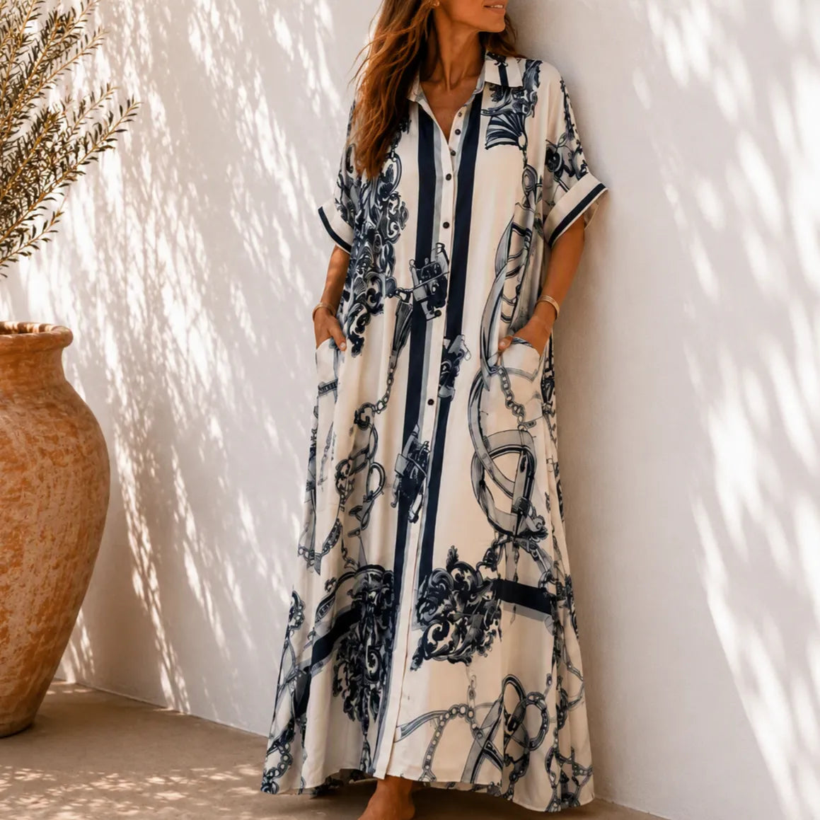 Solenne | Vintage Scroll Maxi Dress