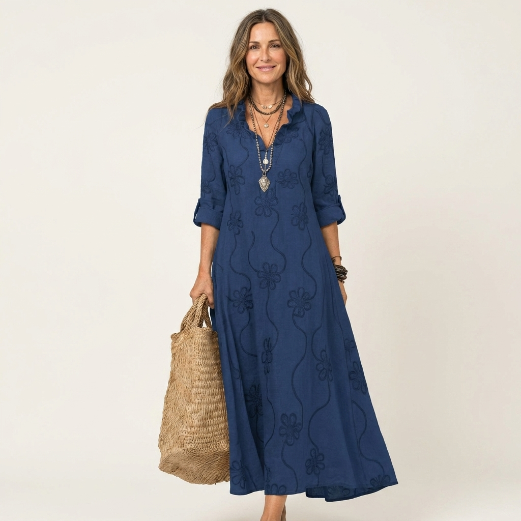 Mariam | Embroidered Linen Maxi Dress