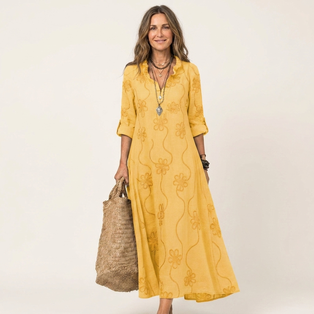 Mariam | Embroidered Linen Maxi Dress