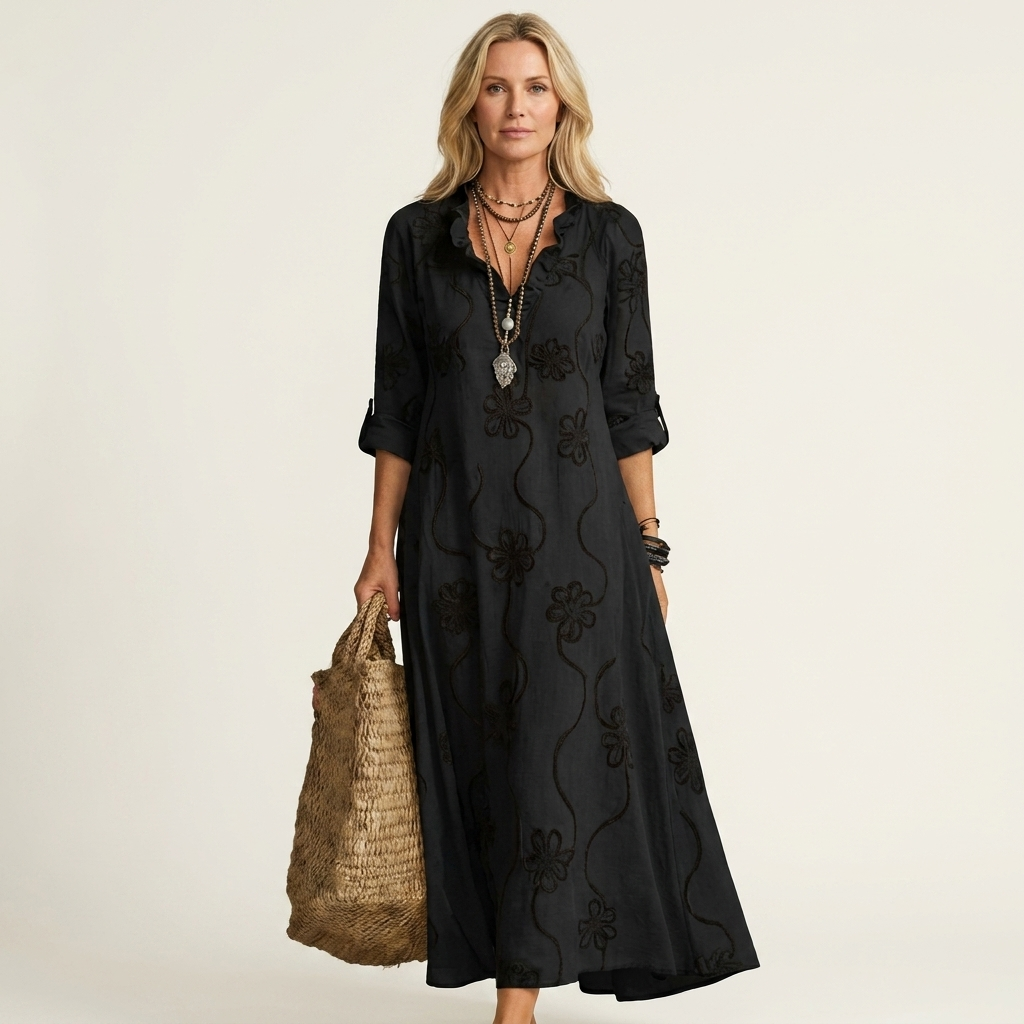 Mariam | Embroidered Linen Maxi Dress