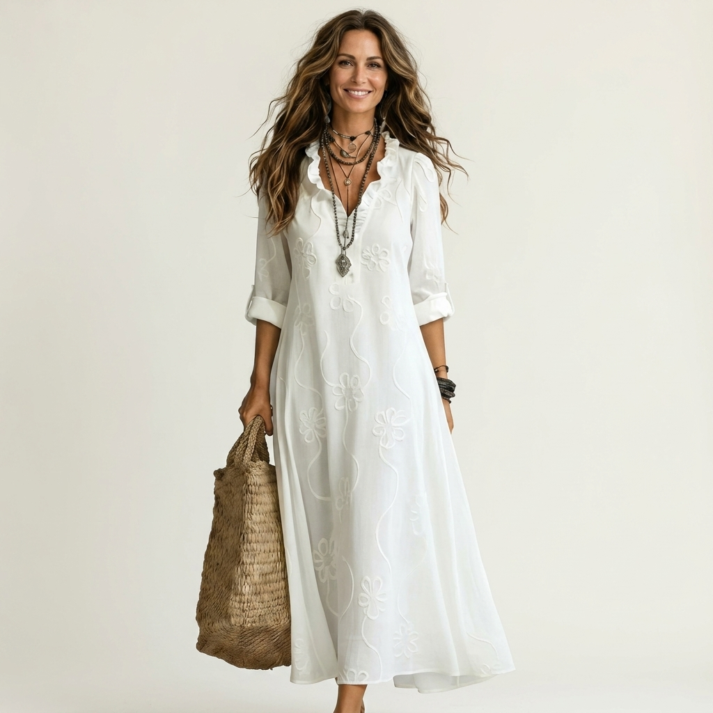 Mariam | Embroidered Linen Maxi Dress