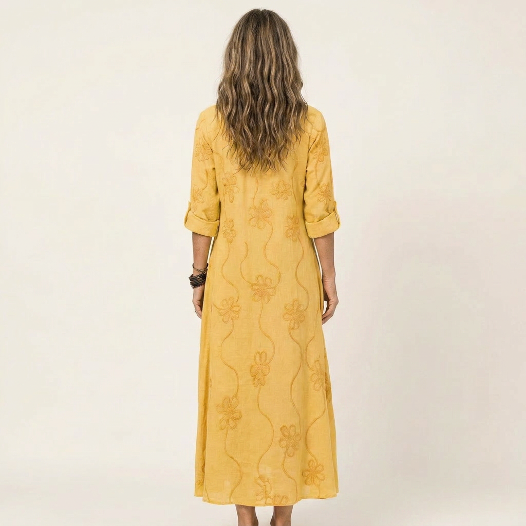 Mariam | Embroidered Linen Maxi Dress