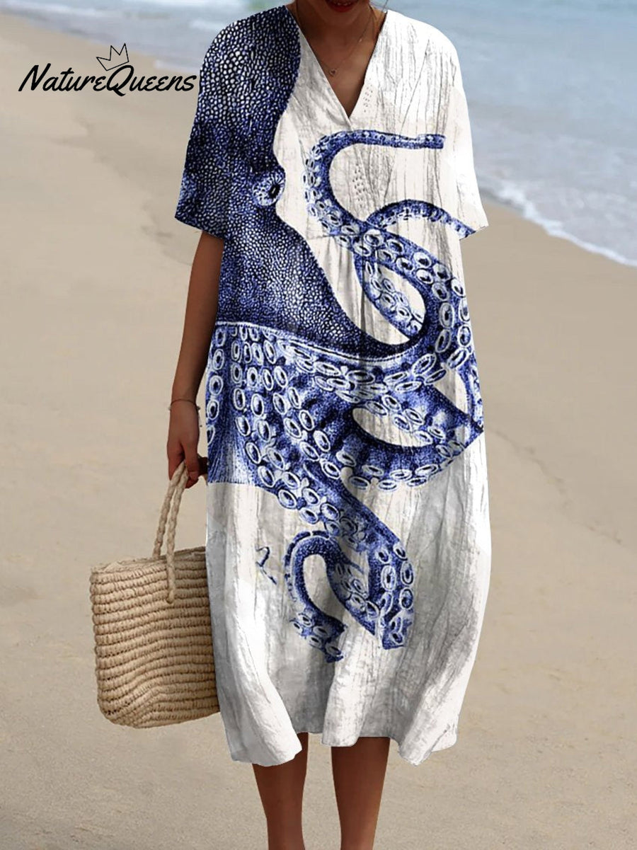 Tesseline | Ocean Print Cotton Midi Dress