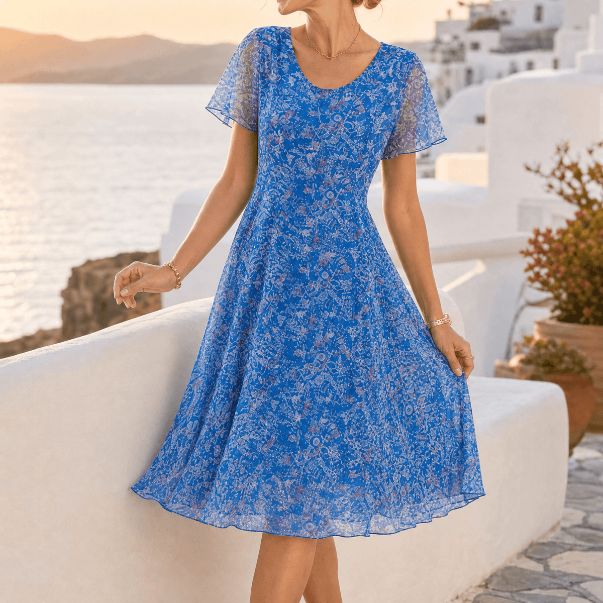 Kynara | Flutter-Sleeve Fit-and-Flare Dress