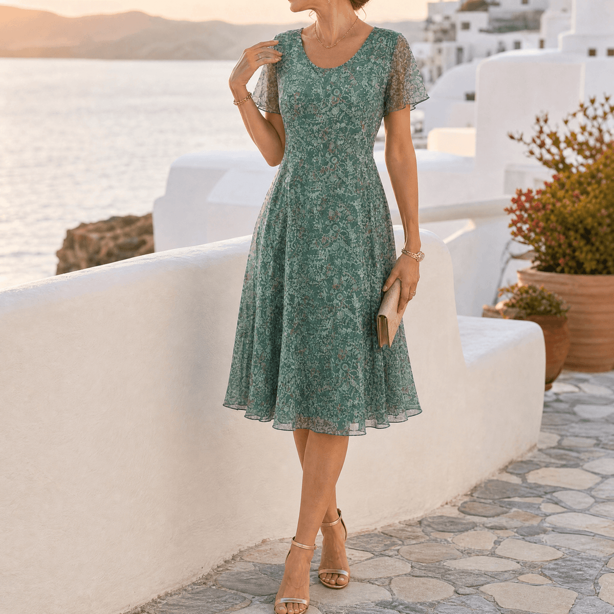 Kynara | Flutter-Sleeve Fit-and-Flare Dress