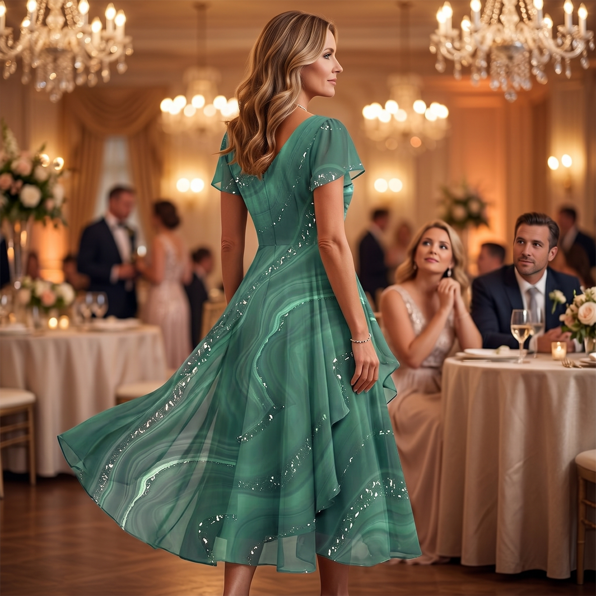 Ophelia | Marbled Chiffon Midi Dress