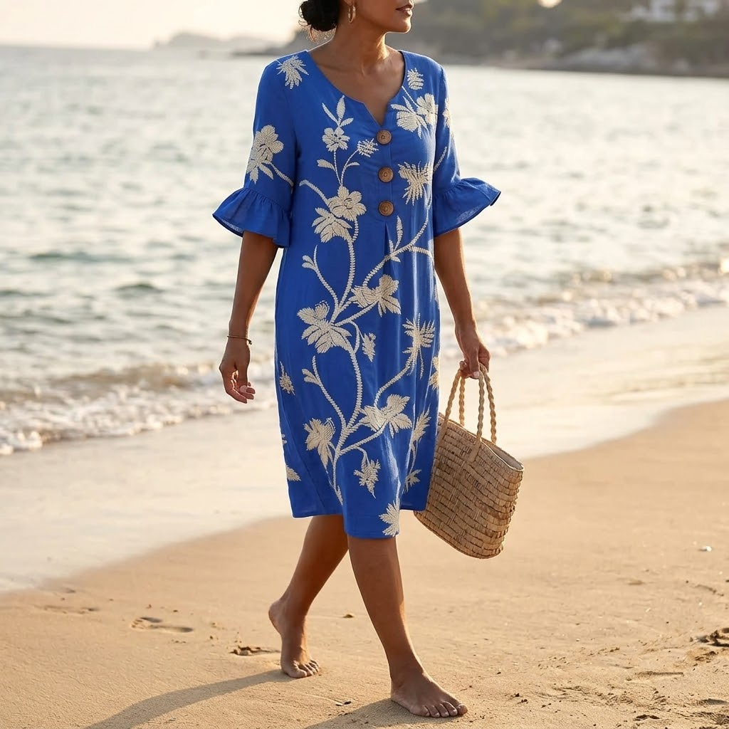 Solenya | Botanical Flutter-Sleeve Midi Dress