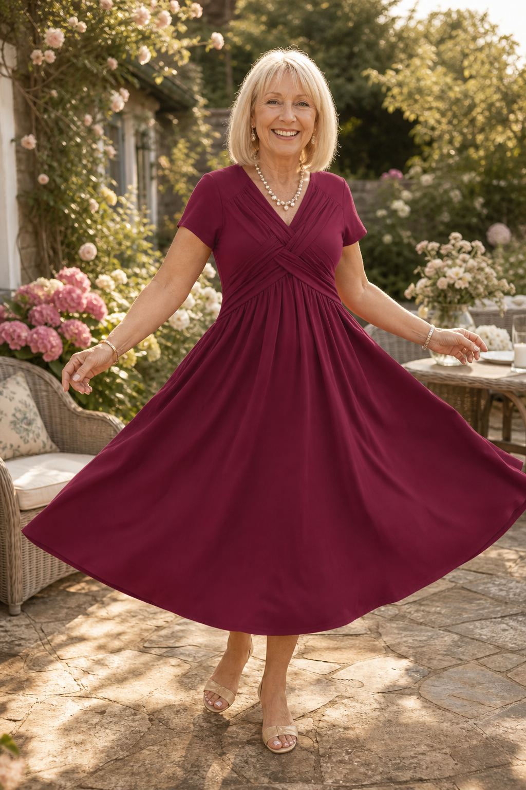 Adeline | Crossover Pleated Midi Dress