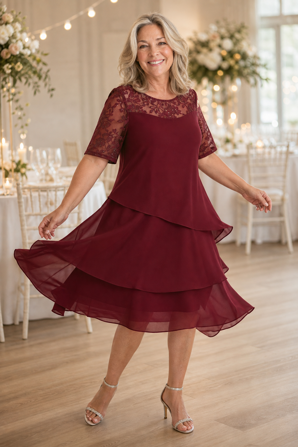 Adeline | Tiered Lace Midi Dress