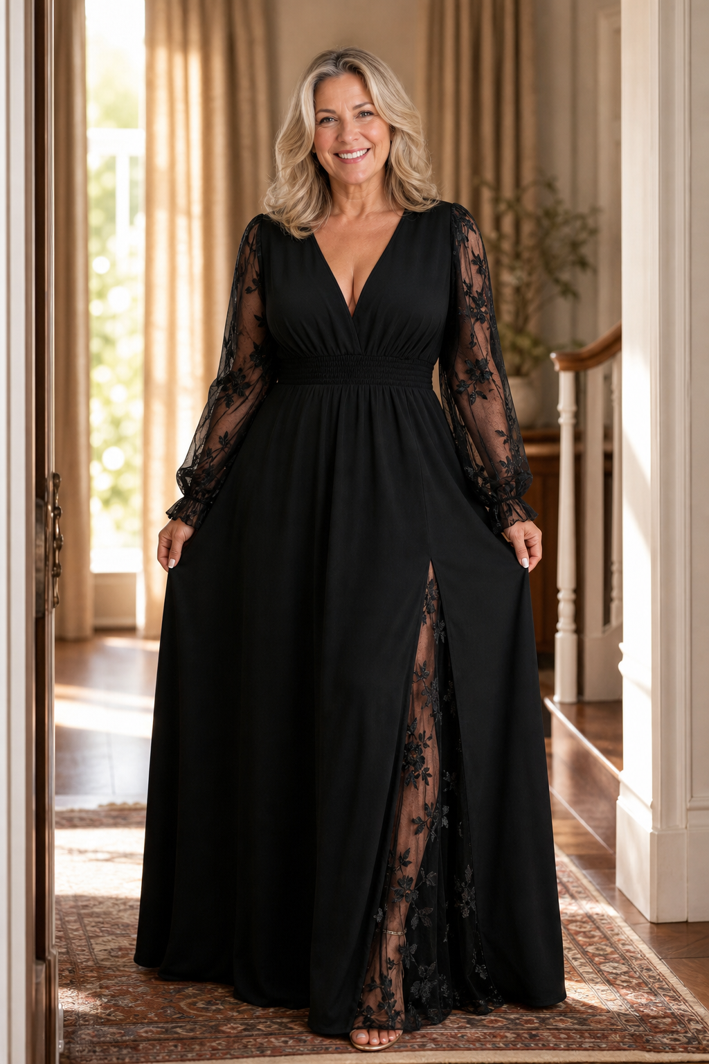 Wearbella | Lace-Sleeve A-Line Maxi Dress