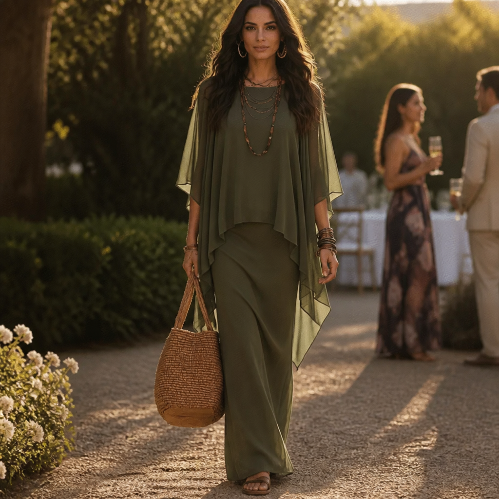 Adeline | Cape Sleeve Maxi Dress