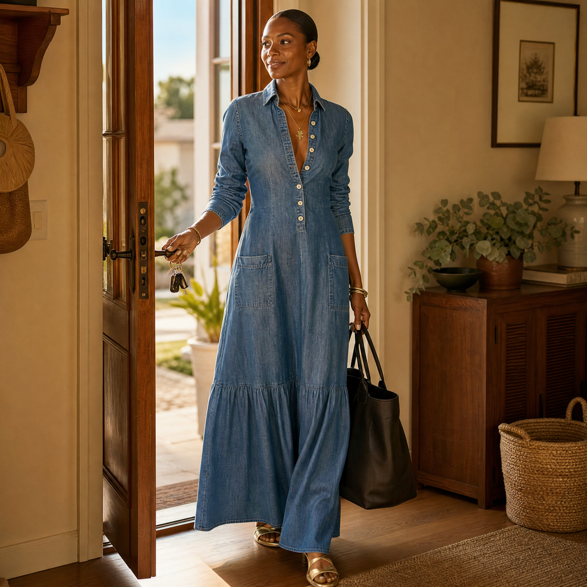 Mavira | Ruffle-Hem Denim Dress