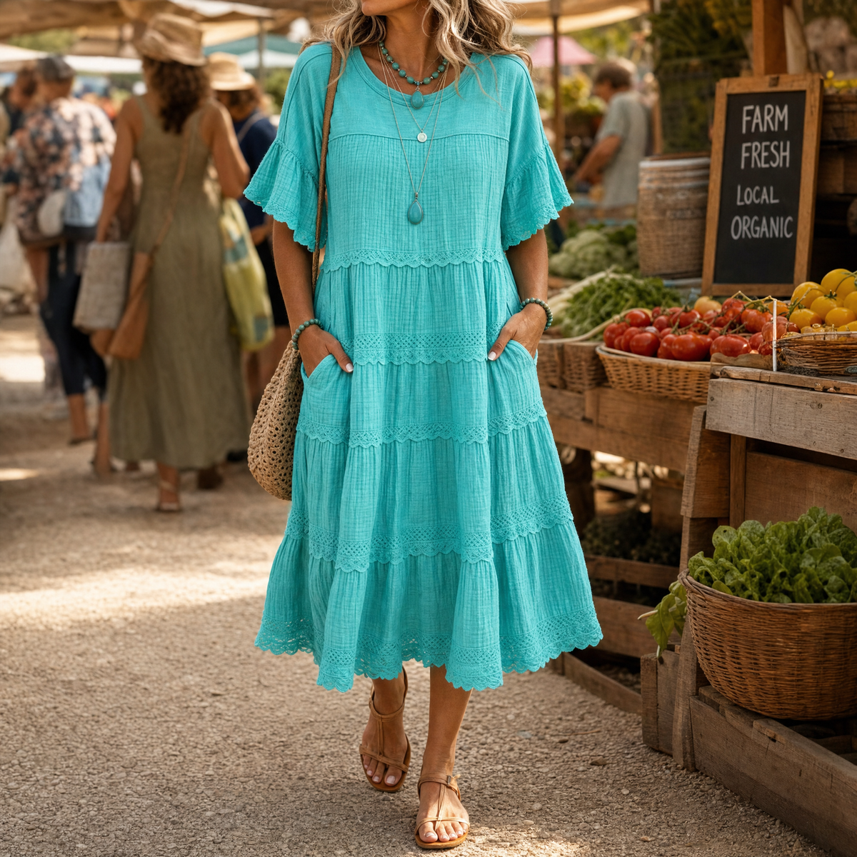 Sundara | Tiered Lace Midi Dress