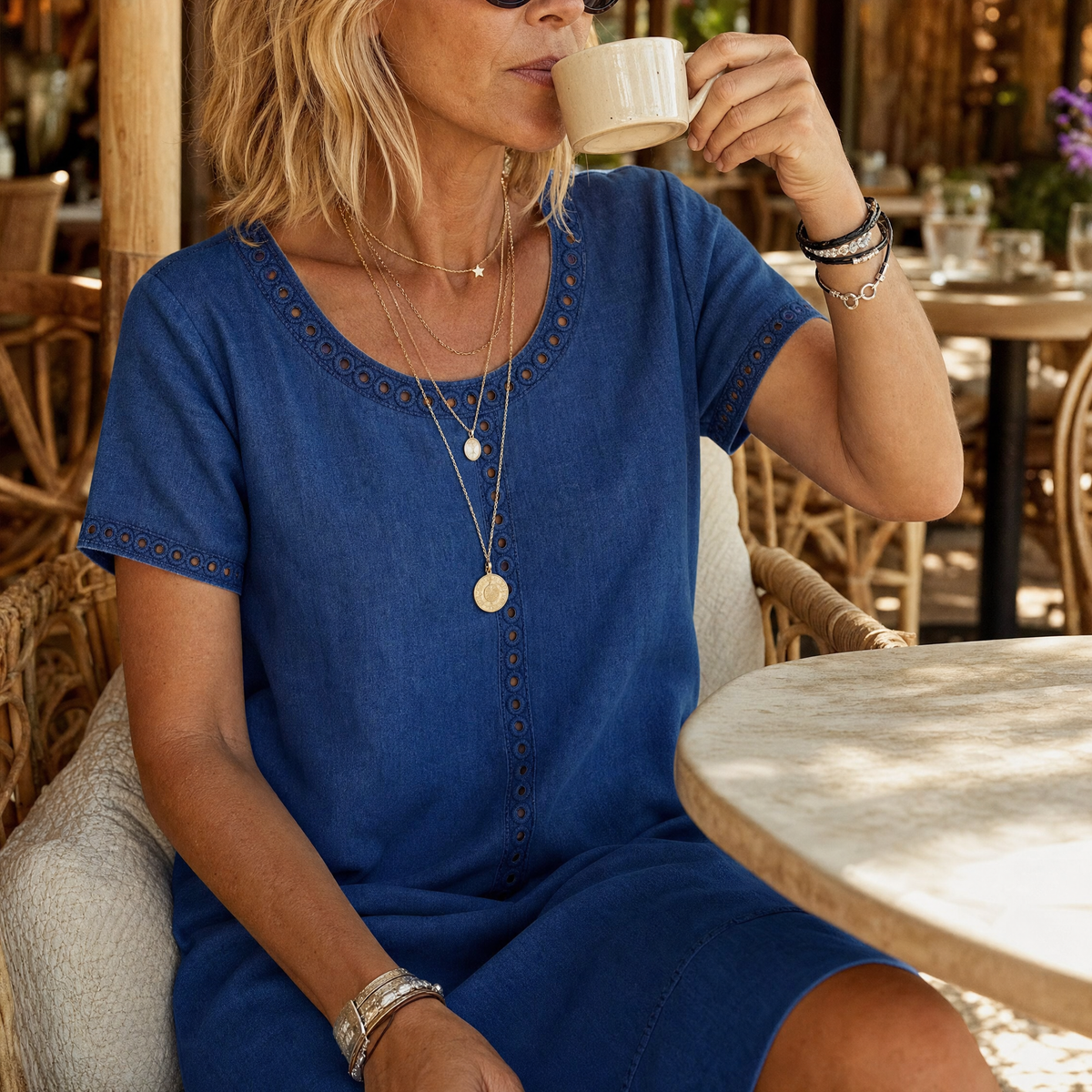 Lunavia | Eyelet Linen Midi Dress