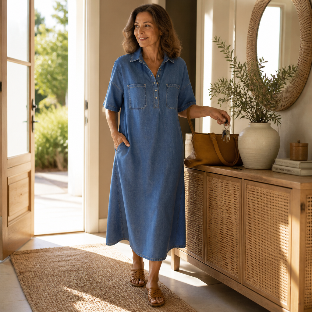 Harlow | Pocketed Denim Midi Dress